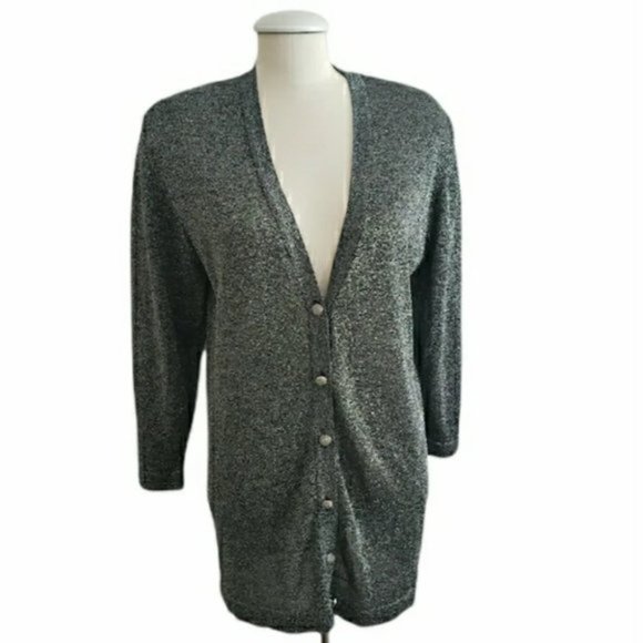 Silver Black Long Sleeve Light Knit Cardigan - Picture 1 of 2